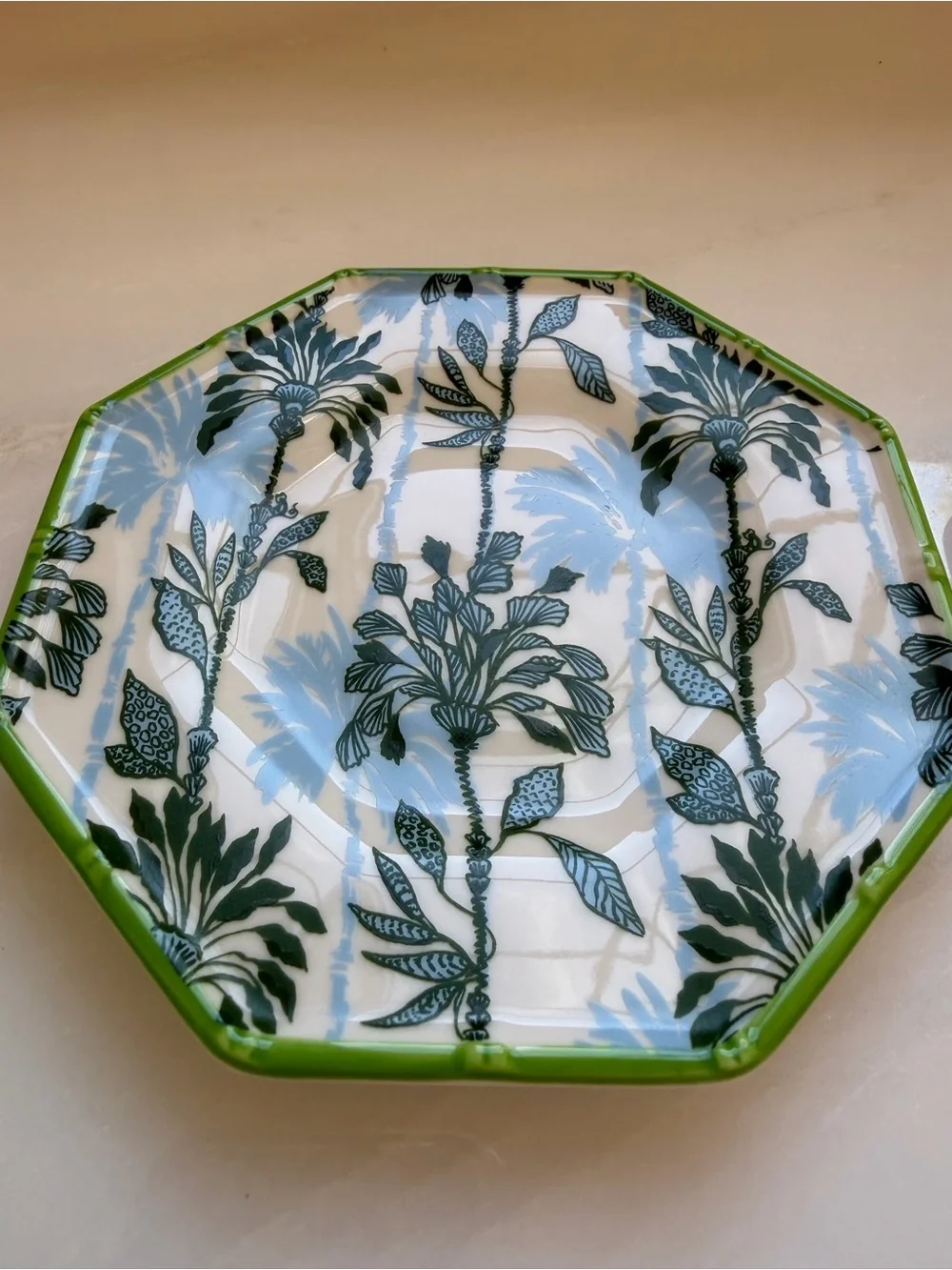 Lilly Pulitzer Octagonal Palm Print Small Plates - Green & Blue (Set of 2)